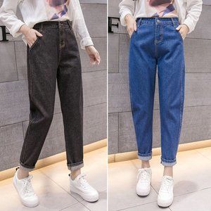 Jeans Women Solid Denim Blue All-match Casual